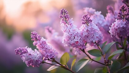 Romantic lilac blossoms illuminated by the sunset
