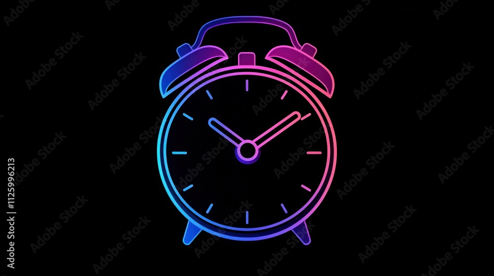 Aufkleber bold and simple graphic of an alarm clock icon with colorful neon design on dark background