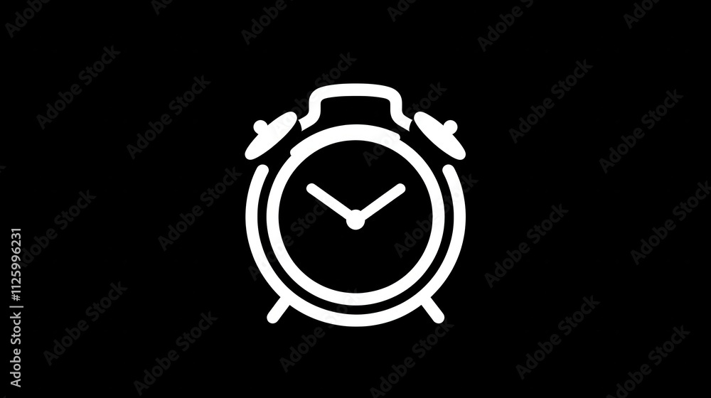 Poster simple bold alarm clock icon on black background for minimalist design projects