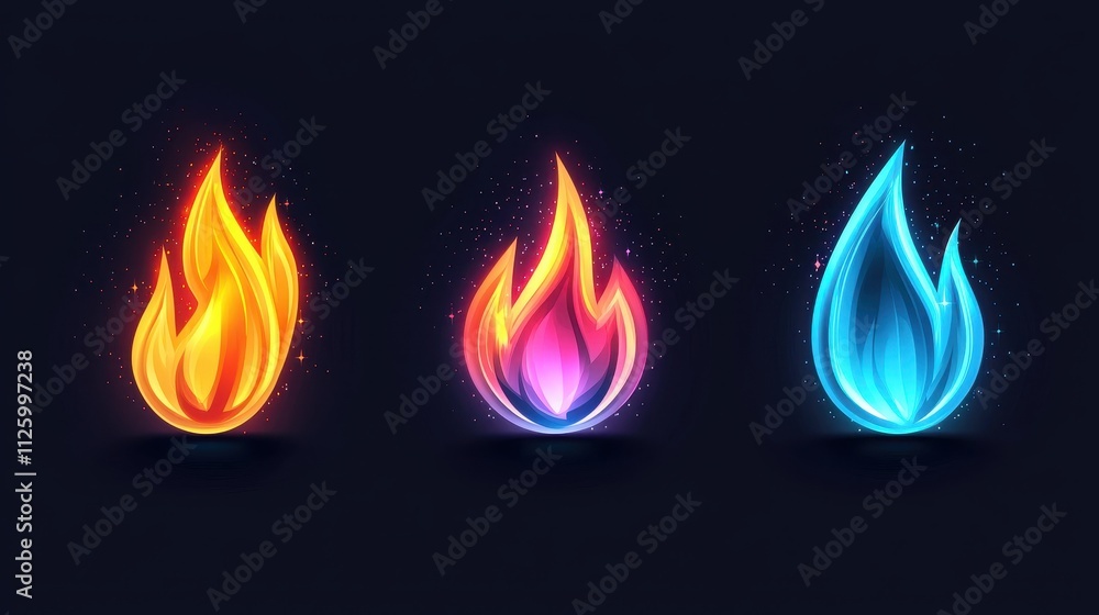 Poster vibrant digital flame icons in vector style for modern design projects and concepts