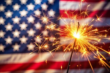 4th of July Sparkler Fireworks, American Flag Background, Independence Day Celebration, Patriotic Image, USA Flag Photography