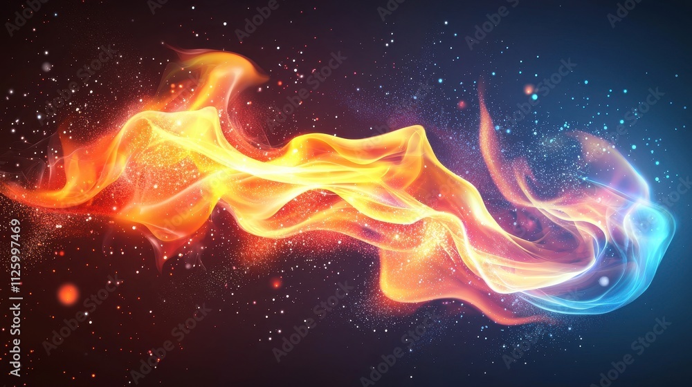 Aufkleber vibrant flame abstract art with fiery colors and dynamic swirls in a dark background