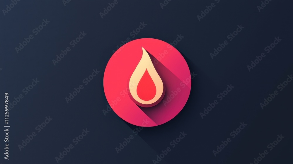 Poster minimalistic flat graphic icon of fire in modern design with clean layout and shadow effect