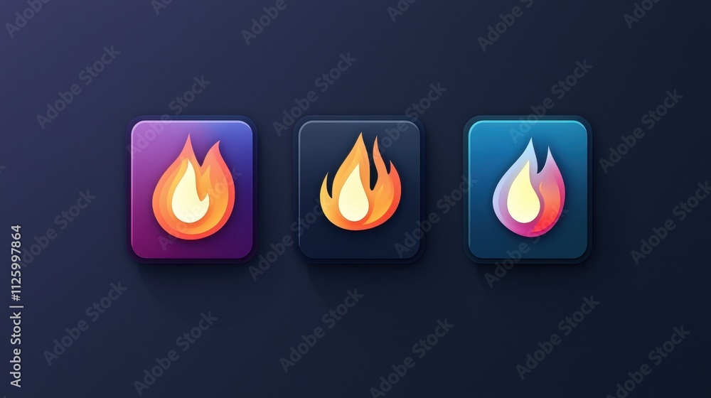 Poster minimalistic flat fire icons set with modern graphic design for digital use
