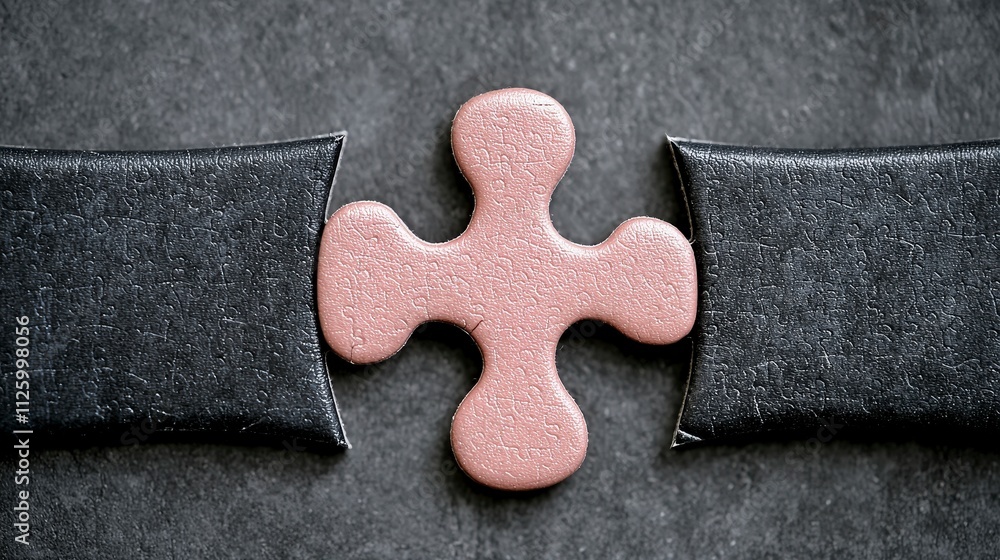 Poster pink puzzle piece connecting black jigsaw solution problem solving teamwork