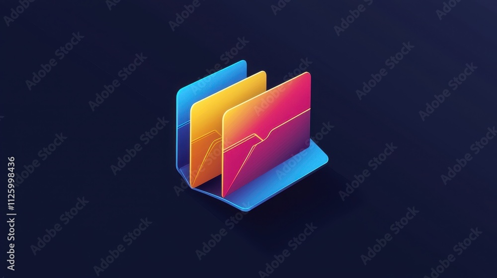Poster sleek and modern folder icon vector isolated on dark background featuring bright colors