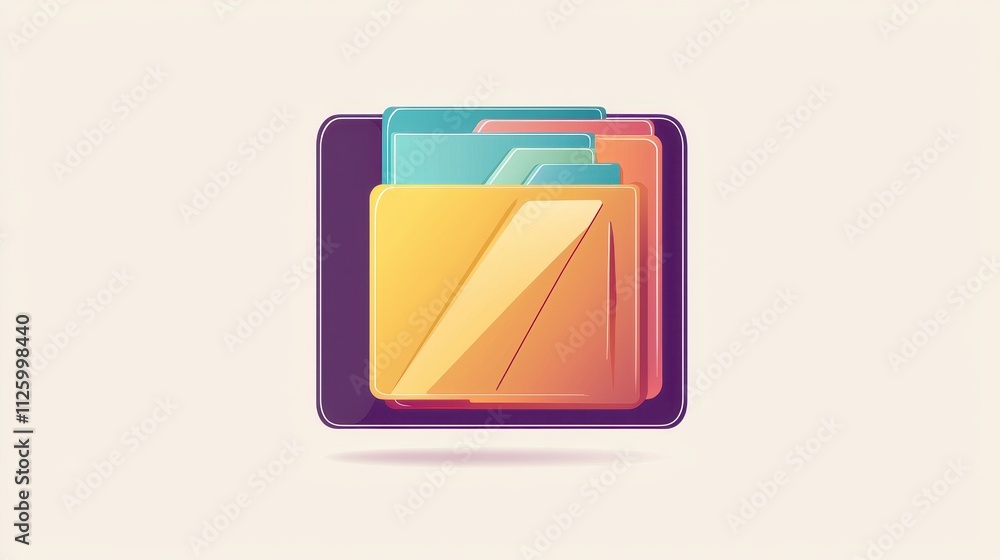 Poster colorful folder icon with clean lines in a modern vector style on a minimal background