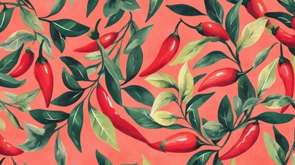Fototapeta premium Vibrant Watercolor Chili Peppers Seamless Pattern