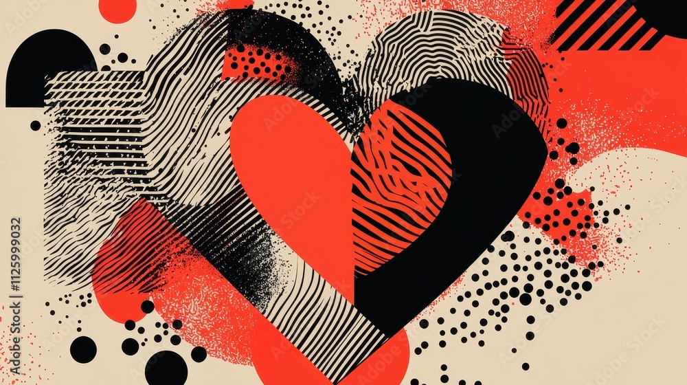 Poster abstract heart icon design with creative patterns and unique love elements for modern art
