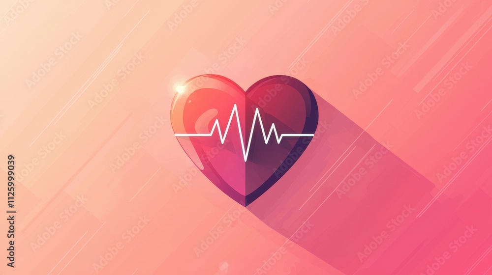 Poster heart icon with pulse line on a gradient background for digital and caring graphics