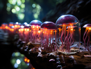 Bioluminescent Glowworms Illuminating the Hidden Depths of a Majestic Cave
