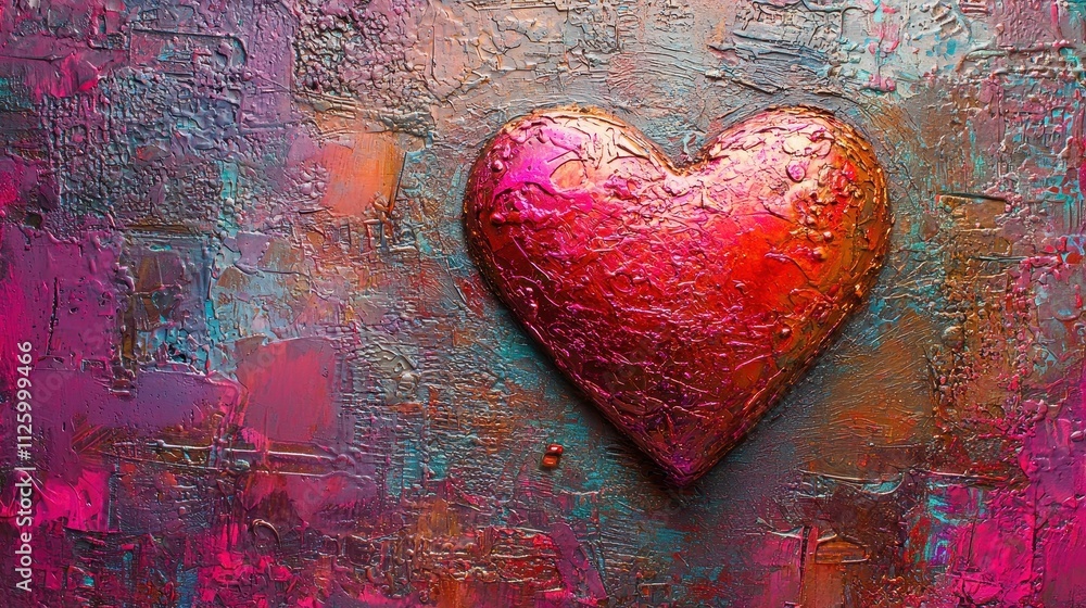 Poster vibrant glowing heart icon in romantic shape with texture and colorful background