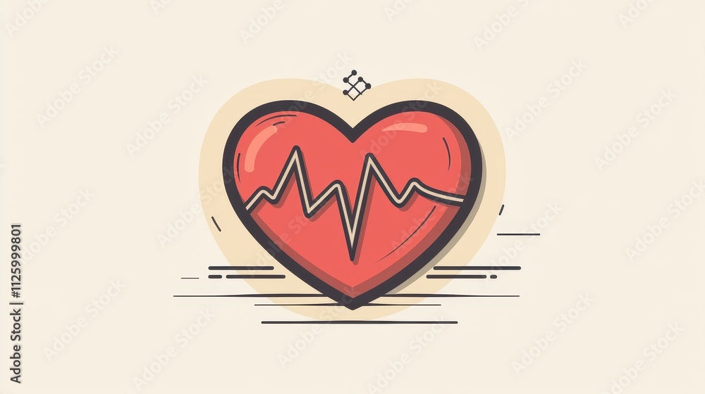 Poster flat design heart icon with smooth lines representing passion and emotion in a minimal style