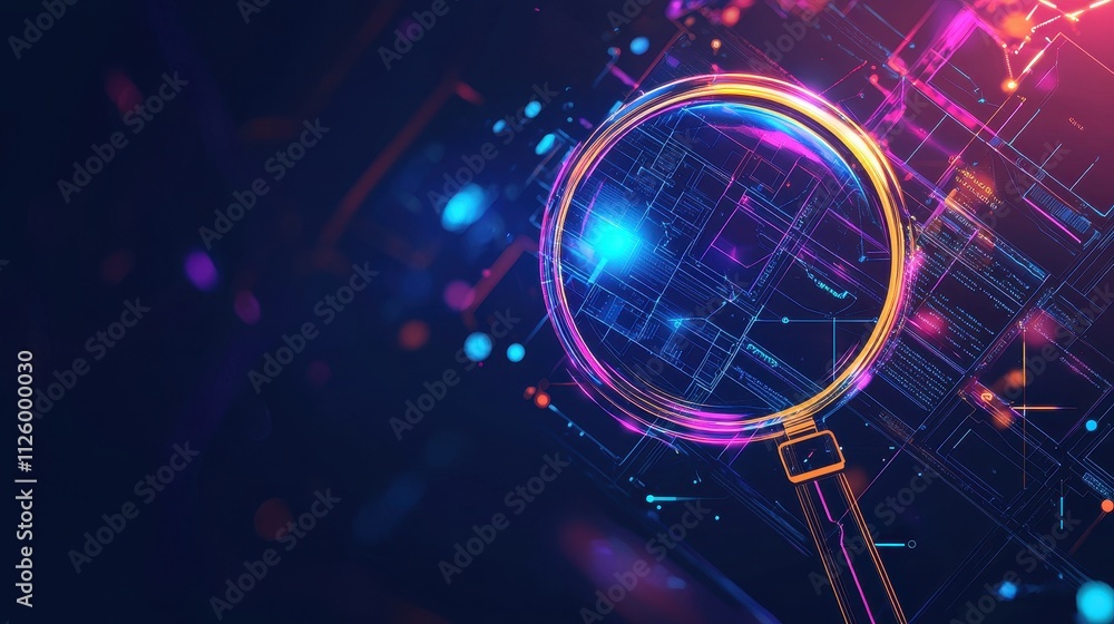 Poster digital magnifying glass for web search with clean vector design and abstract background