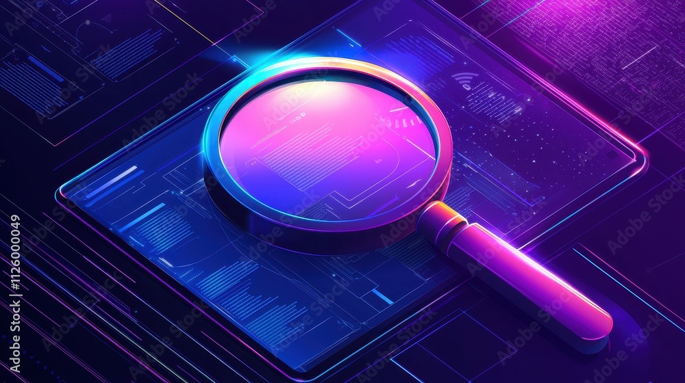 Poster digital magnifying glass for web search in vibrant colors and clean vector design