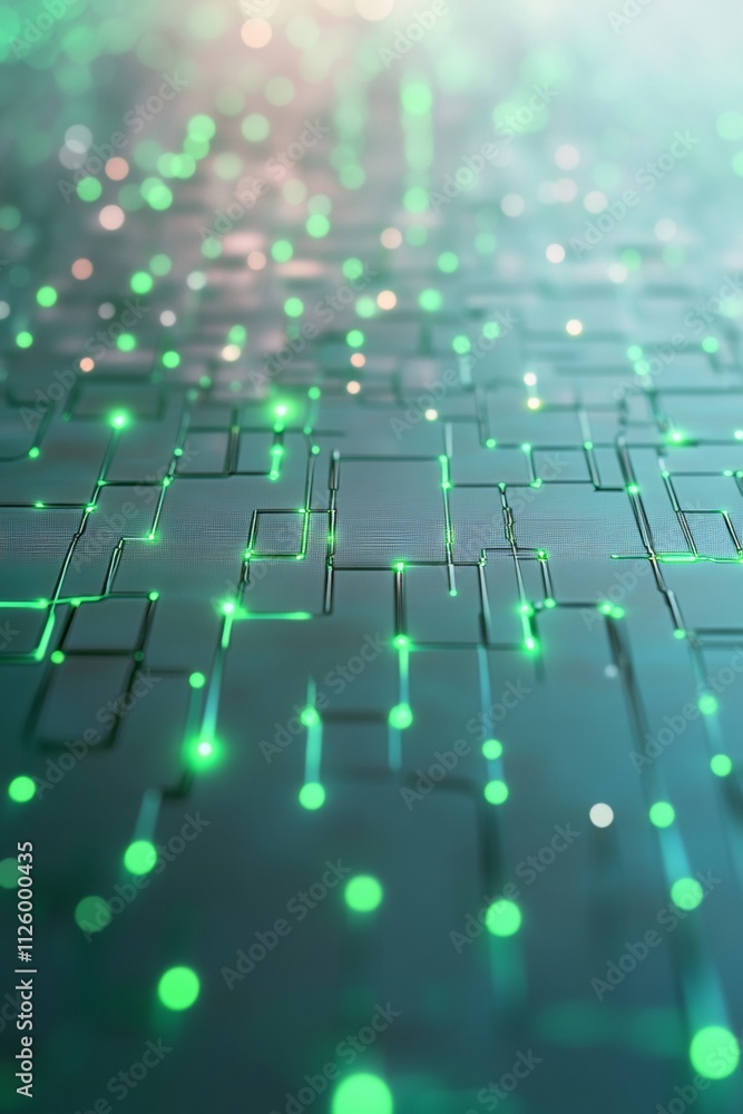 Poster aerial view of a modern city with glowing green data lines digital security concept