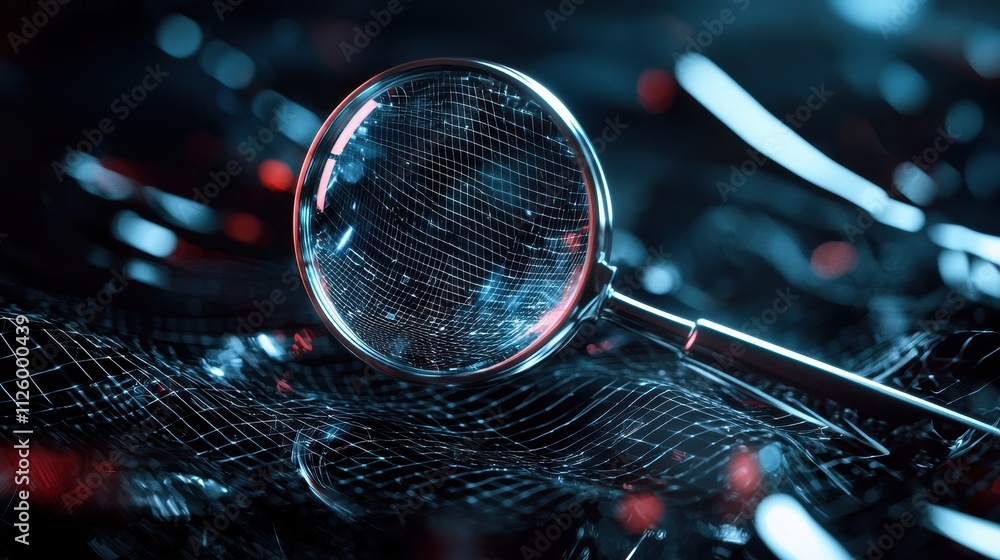 Aufkleber magnifying glass zoom tool over abstract network background for search and exploration