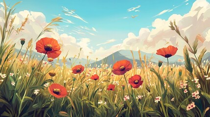 Obraz premium field of poppy flowers