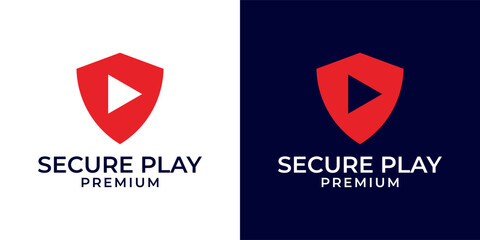 Shield Play Logo Design. Safe Play Logo. Play Media Shield Icon Logo. Vector Logo Template of Shield, Play, Video, Security, Media, Protection, Icon, Modern.
