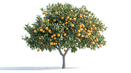Fototapeta premium lush orange tree laden with fruit in a sunny orchard isolated on white background