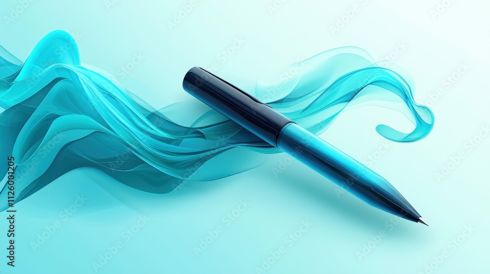 Poster abstract artistic design of fluid shapes with a pen on a soft background