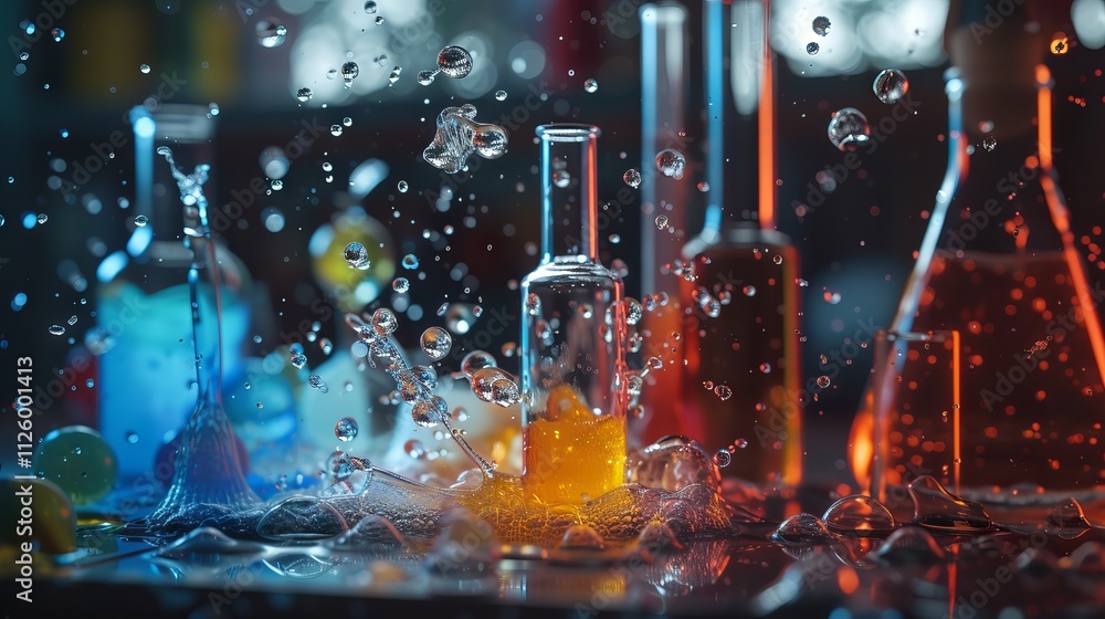 Poster scientist in laboratory testing substances with advanced equipment for research and analysis purpose