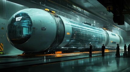 Futuristic Transport Pod Undergoing Maintenance Inspection