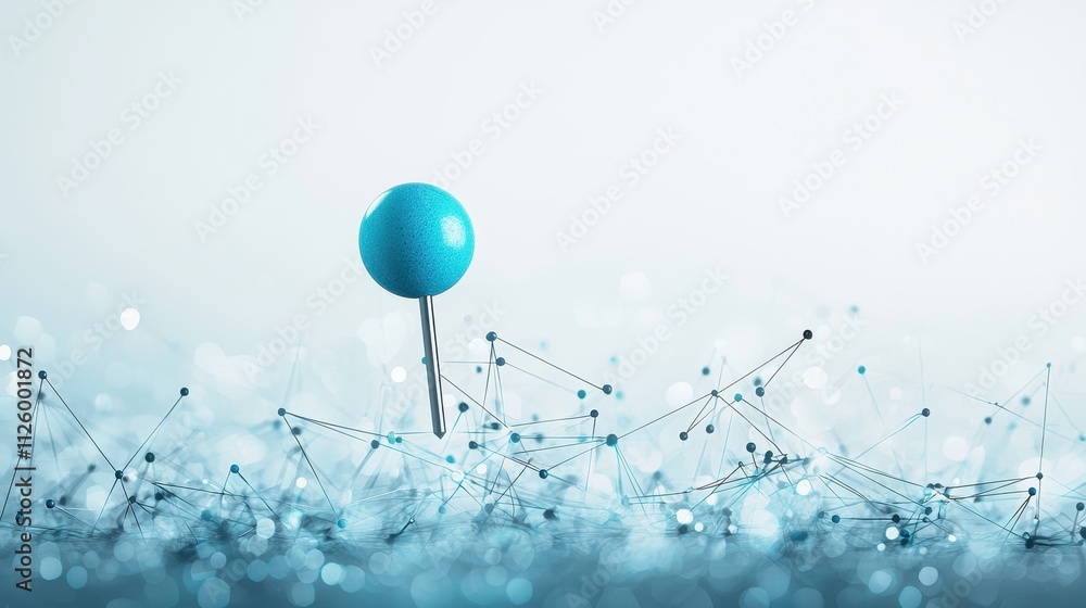 Aufkleber creative abstract push pin icon above a network of lines in a modern design concept