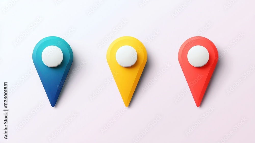 Poster colorful abstract push pin icons in creative design for modern projects and applications