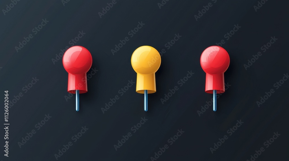 Poster minimalistic flat design of colorful push pins on dark background