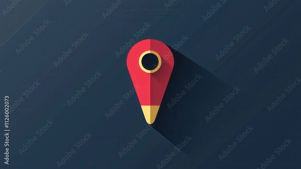 Poster minimalistic flat icon of a red push pin with clean design on a dark background
