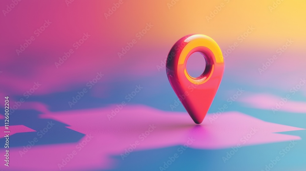 Poster bright and vibrant location marker icon on a colorful abstract background