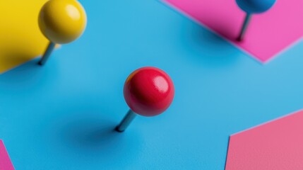 Colorful Push Pins Displayed on Bright Background for Office and Stationery Use