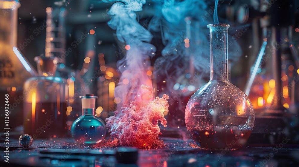 Poster scientist in laboratory testing substances with advanced equipment for research and analysis purpose