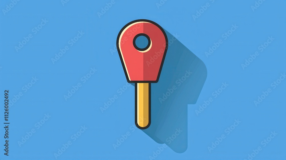 Aufkleber simple push pin icon in clean outline style over blue background with shadow effect