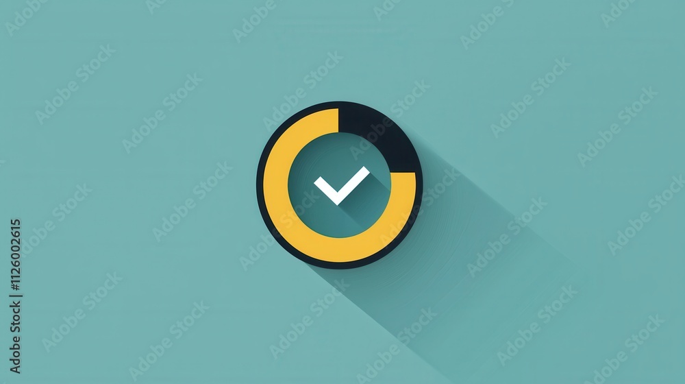 Poster modern flat circular refresh icon design with looping elements and checkmark on a background