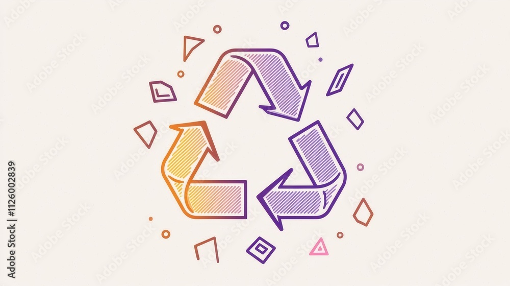 Poster creative recycling icon design featuring simplistic arrows and geometric elements for refresh proces