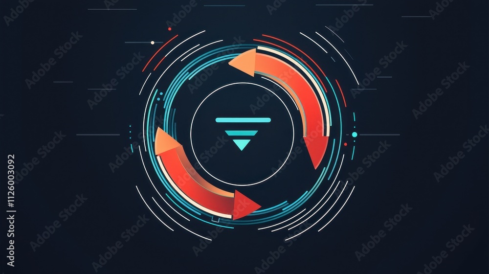 Poster bold refresh icon with clean data flow and sync arrows in vibrant colors on dark background