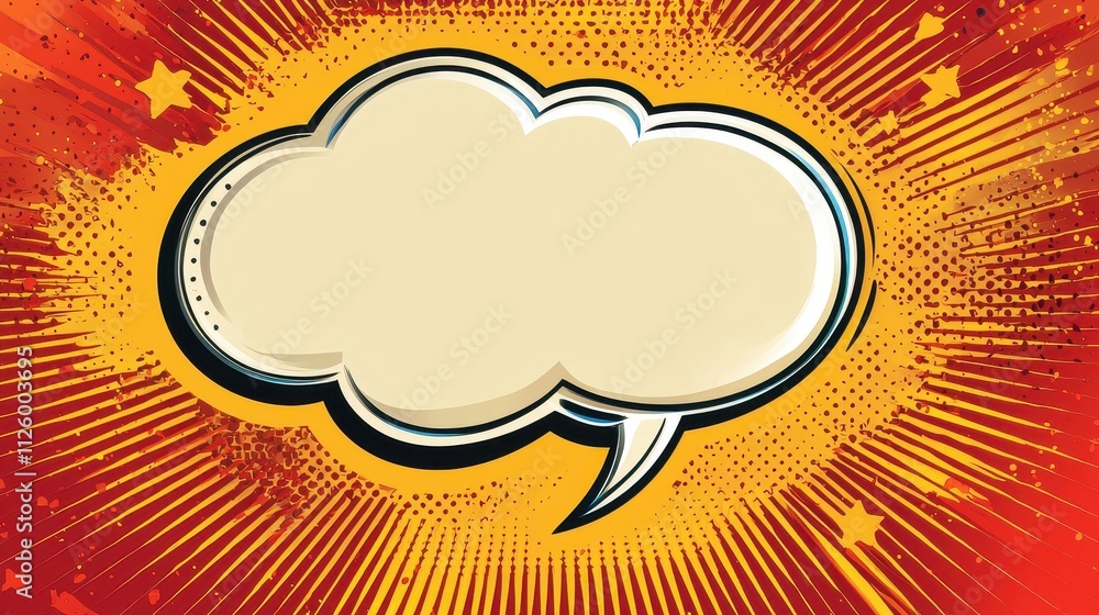 Poster colorful speech bubble graphic with burst background for dialogue and conversation use