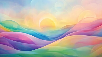 A soft blend of pastel rainbows over a natural field, depicted in abstract swirls and gradients, evoking joy and peace