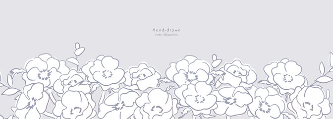 ガーベラのベクターイラスト。シンプルな花と草木の線画背景。おしゃれな草木背景。Vector illustration of gerbera. Simple flowers and plants line drawing background. Stylish grass and trees background.