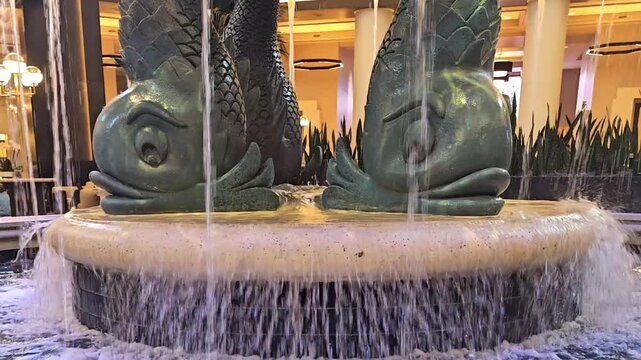 Fish fountain spraying water in hotel 