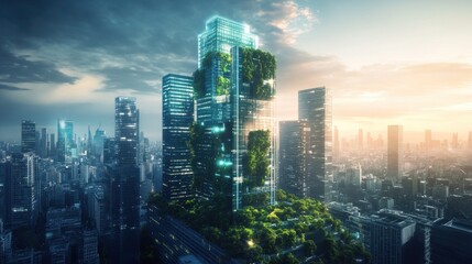 Fototapeta premium Eco Friendly Skyscraper In Modern Cityscape