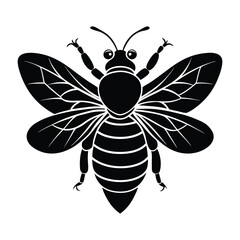Black And White Bee Silhouette On White Background