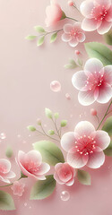 Vertical Spring banner.  Spring. Delicate pink flowers on a pink background. Banner. Generated AI