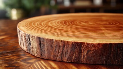Rustic wooden cutting board on table.