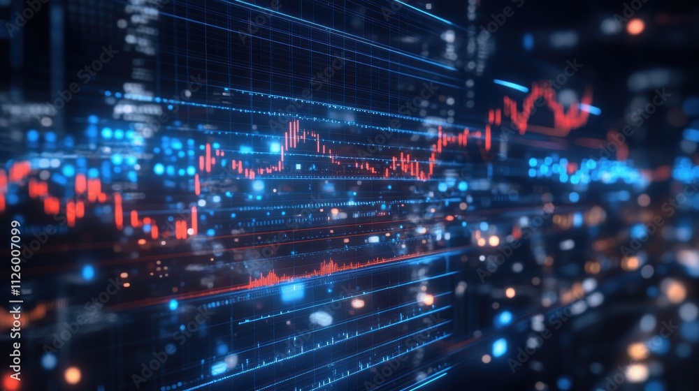 Poster abstract digital data visualization showing financial charts
