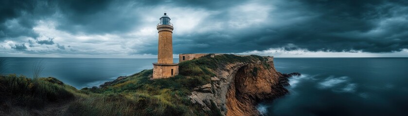 Coastal Lighthouse Stands Tall Against Stormy Seas