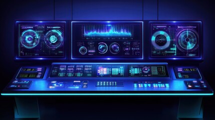 Fototapeta premium Futuristic Control Panel With Advanced Digital Displays