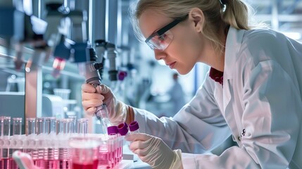 Biotechnology laboratory technician expertly culturing human cells using advanced equipment and cutting-edge techniques in a state-of-the-art research facility